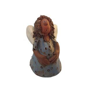 Vintage Christmas Ornament Angel In Blue Dress By Meadows Pottery 1979